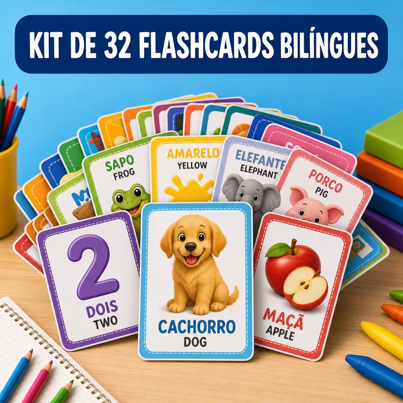 Kit de 32 flashcards bilíngues